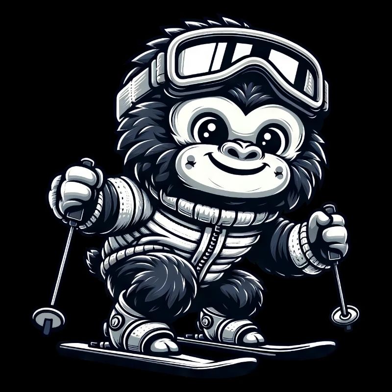 Monkey Gorilla Chimpanzee Ski Skier Design
