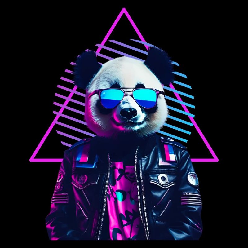 Retro Panda 80s Leather Jacket Neon Colors