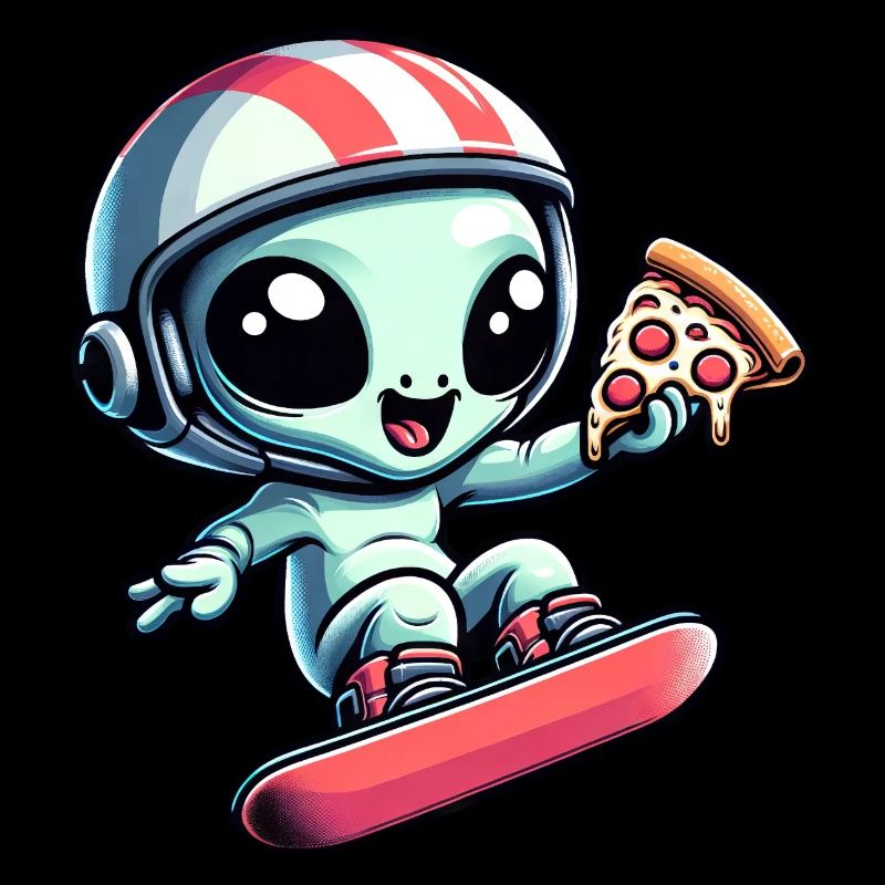 Cute Comic Alien Snowboard Snowboarder