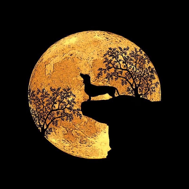 Dackel vor dem Mond