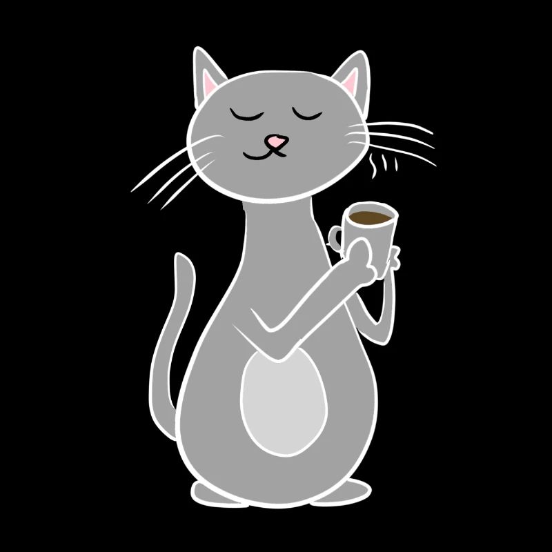 grey cat chilling with coffee