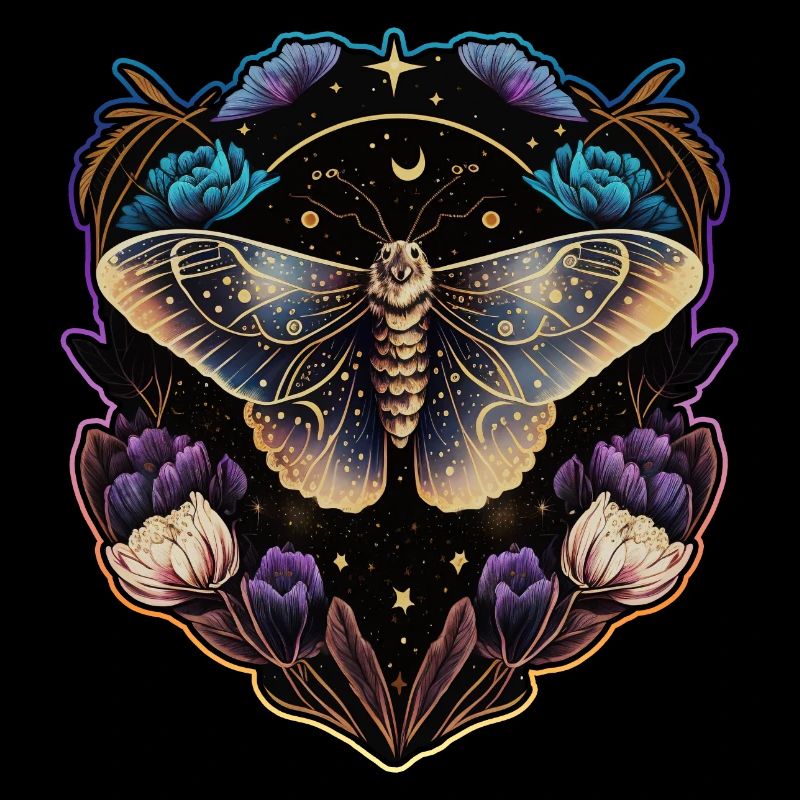 Moth, papillon de nuit, fleurs, lune, gothique, wicca