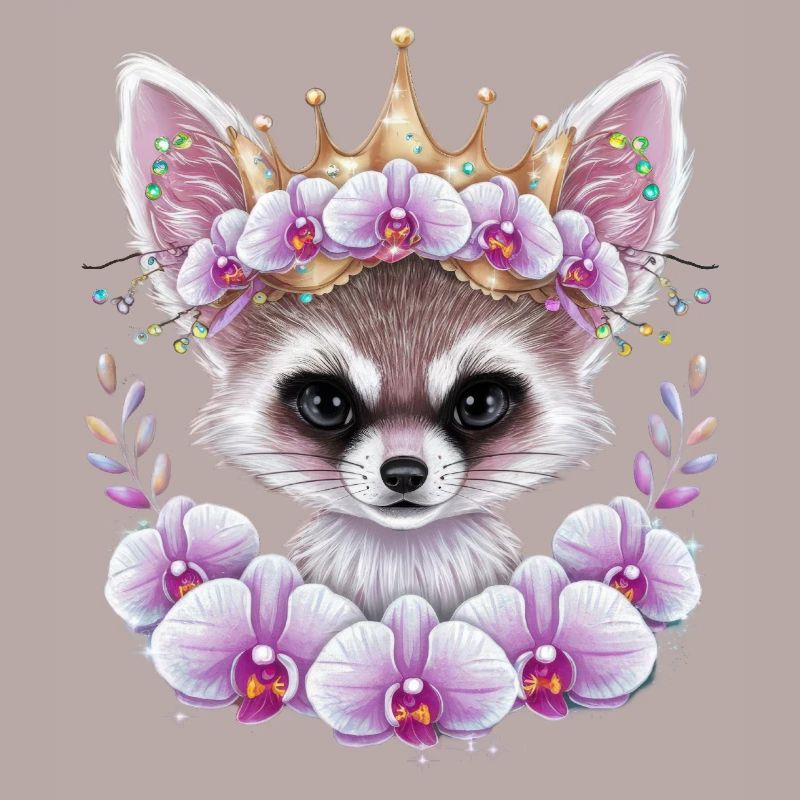 Fennec Desert Fox with Crown and Orchids