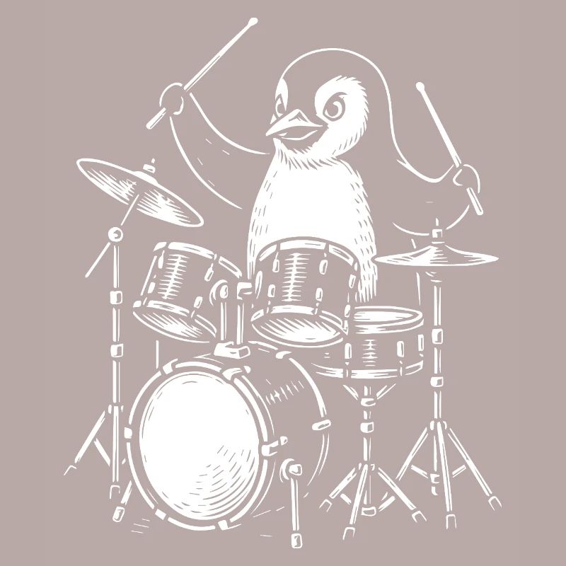 Penguin Drummer Line Art Tee