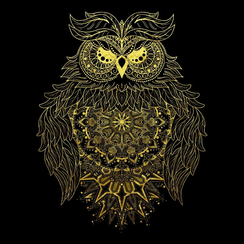 Esoteric mandala owl in gold
