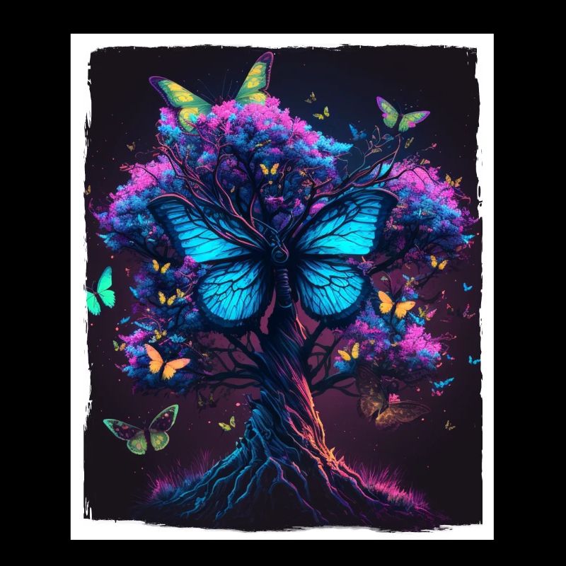 Tree Butterflies Abstract Nature Forest Grunge