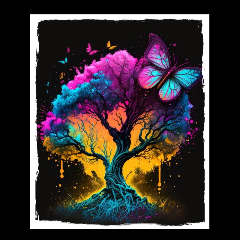 Tree Butterflies Abstract Nature Forest Grunge