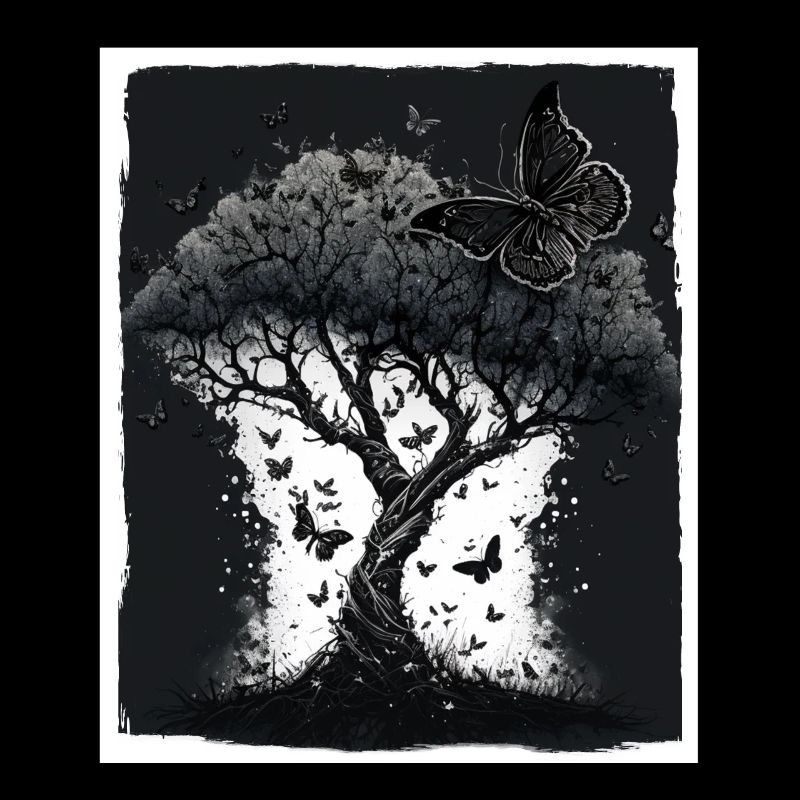 Tree Butterflies Abstract Nature Forest Grunge