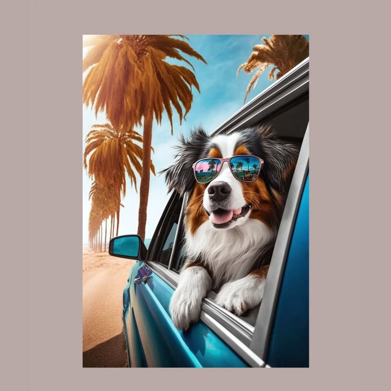 Australian Shepherd Sunglasses Beach Palm Trees