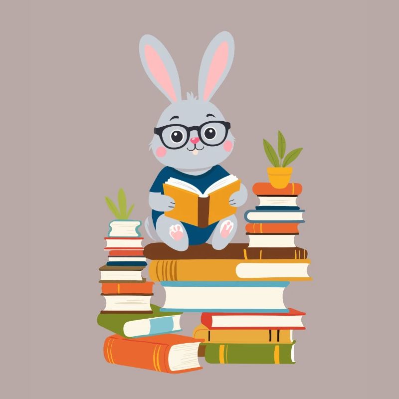 Reading bunny Enthusiastic book lover