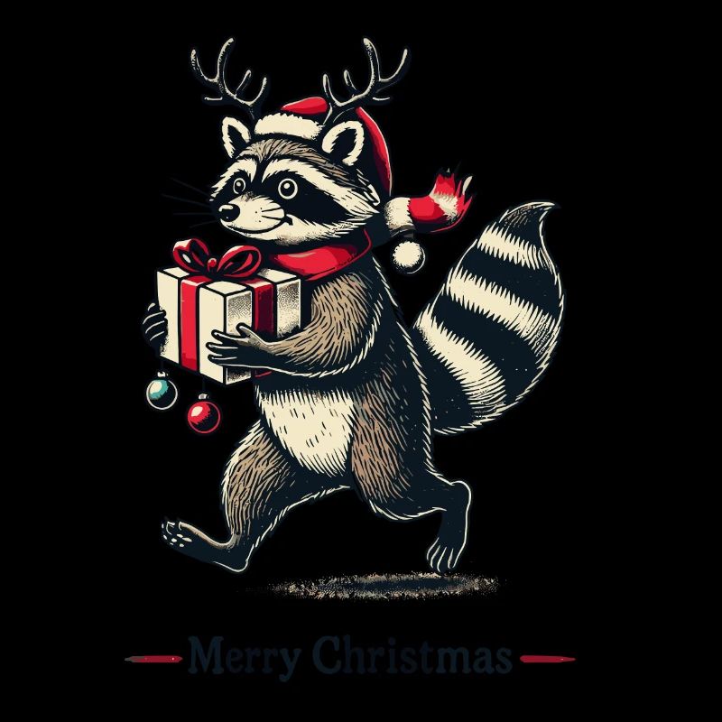 Fröhliche Weihnachten Waschbär Illustration