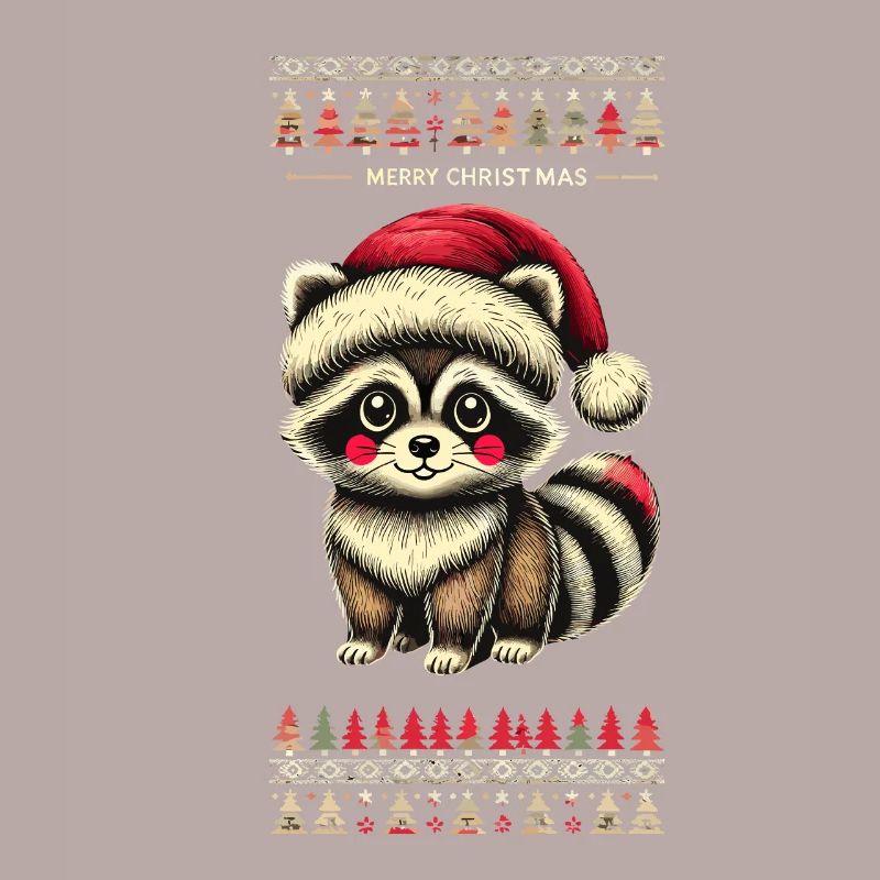 wMignon raton laveur de Noël avec chapeau de Noël