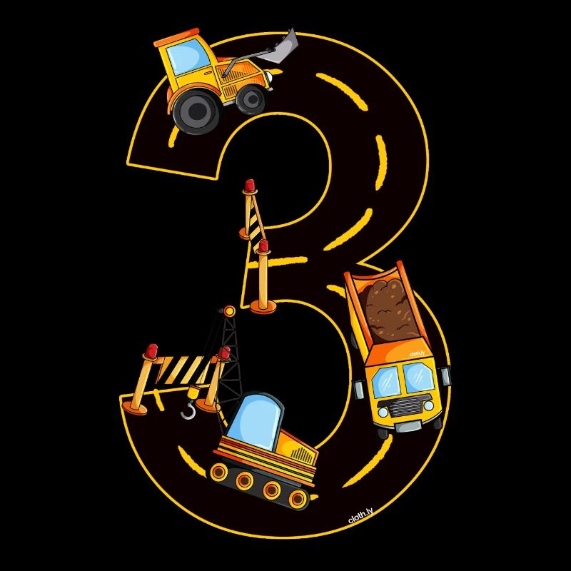 Birthday 3 years excavator, builder T-shirt Three