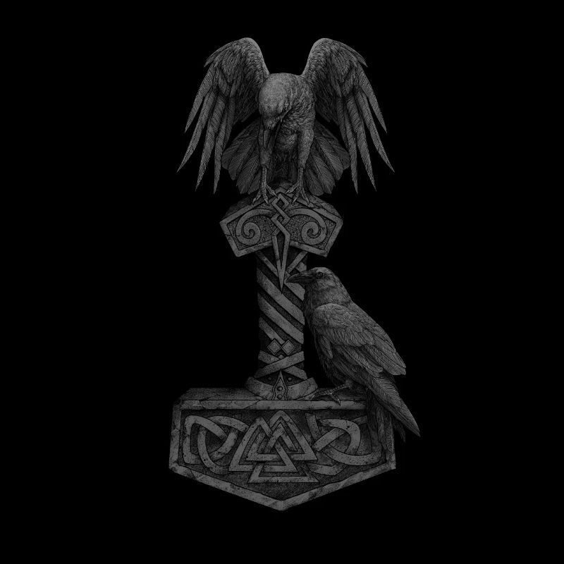 Mjölnir Thor's Hammer And Odin's Ravens Hugin Munin