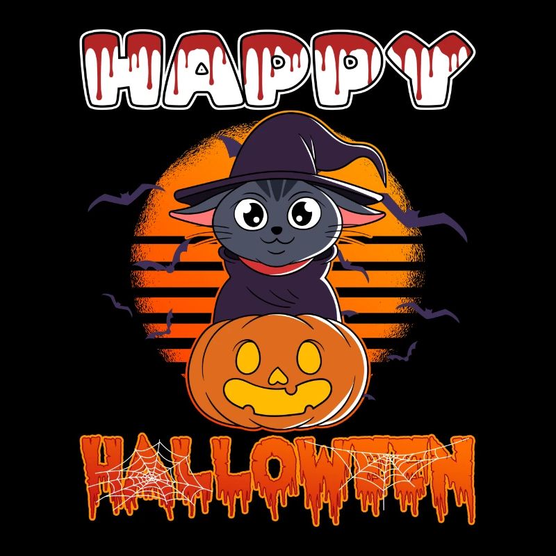 Halloween chat effrayant sorcière citrouille