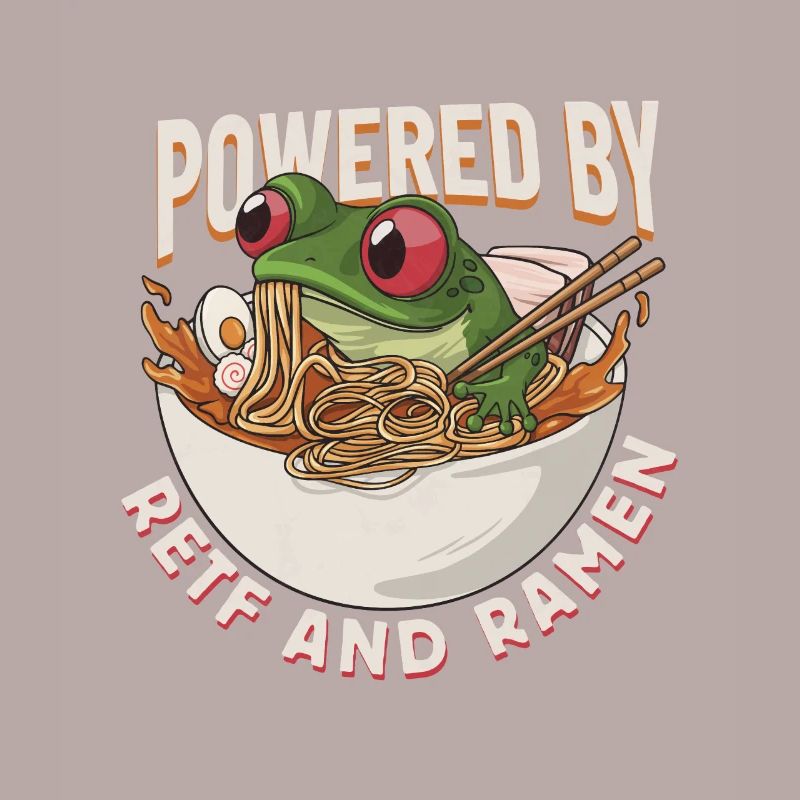 Frog eats Japanese ramen soup