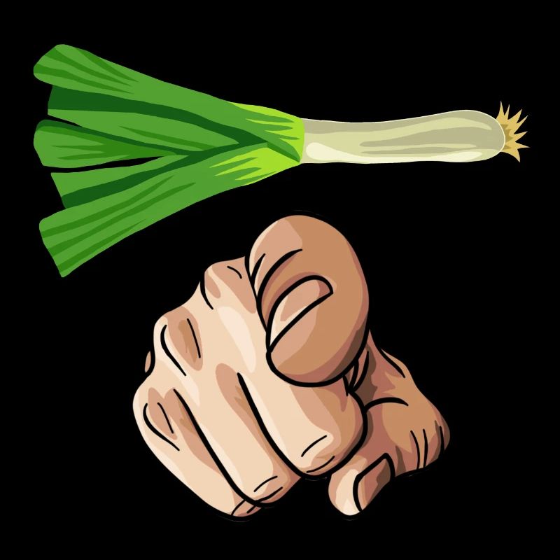 Leek with comic hand pointing forward pointing finger