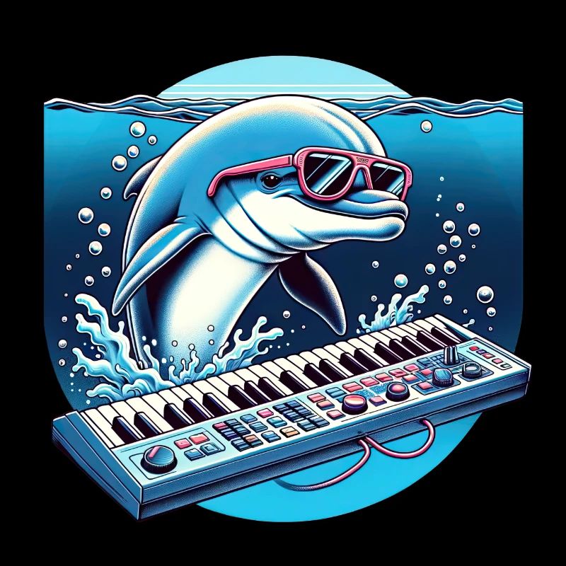 A 80s dolphin with a synthesizer underwater.