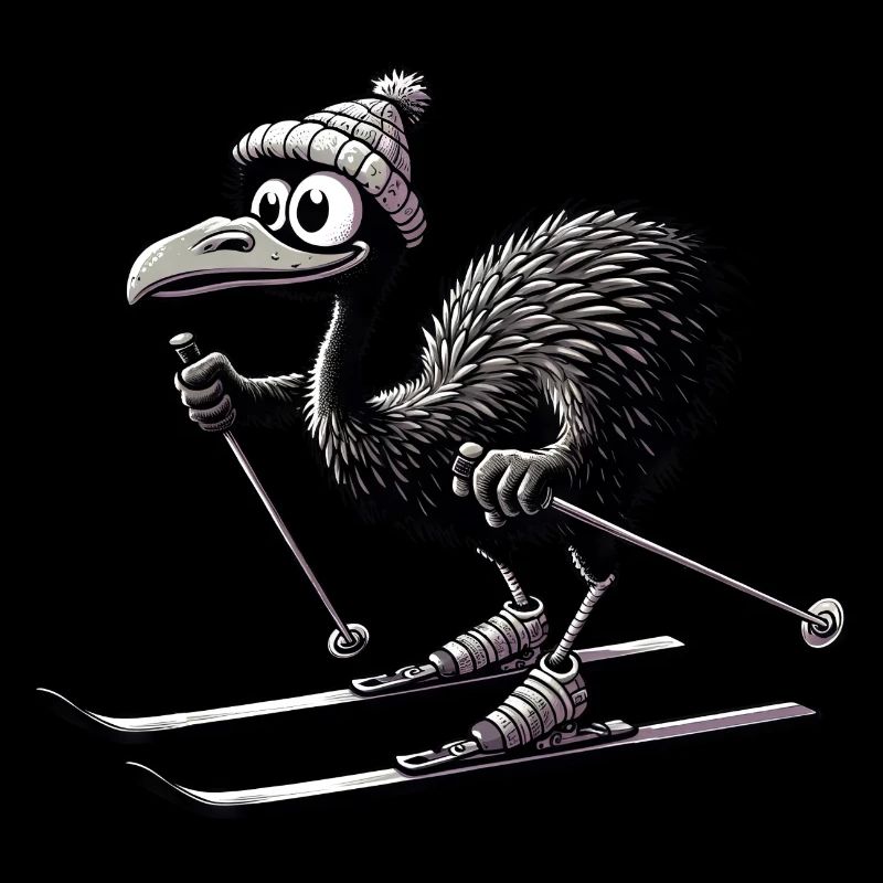 Oiseau émeu mignon skiant dans le style de dessin animé