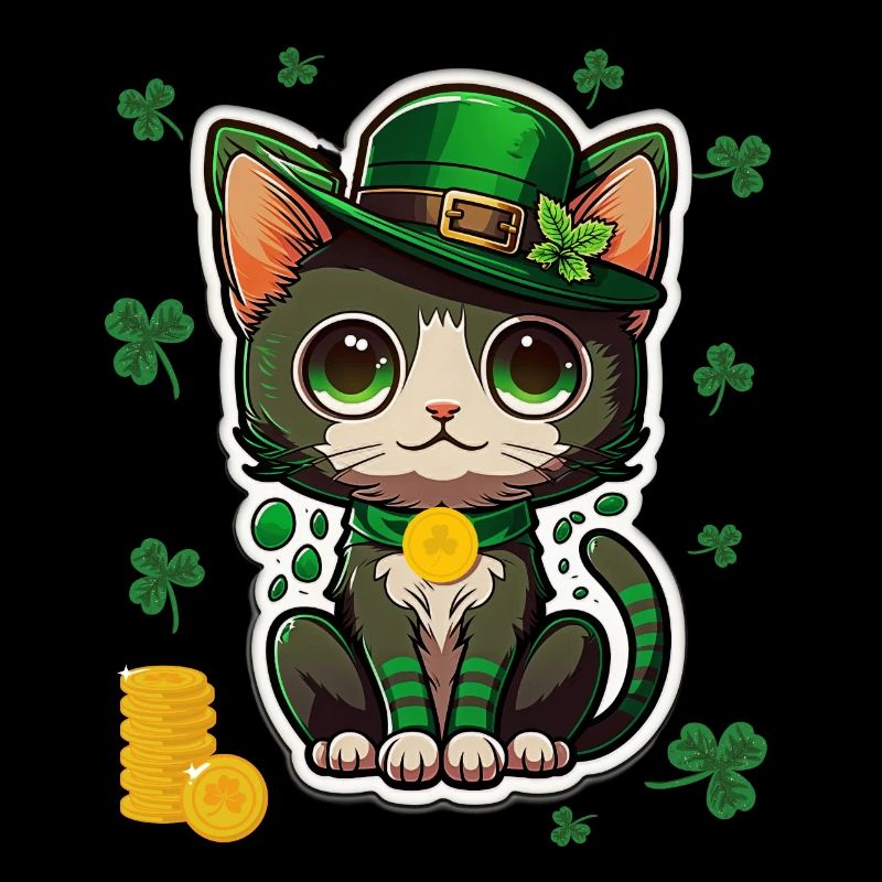 Chat mignon trèfle tenue chapeau st Patrick