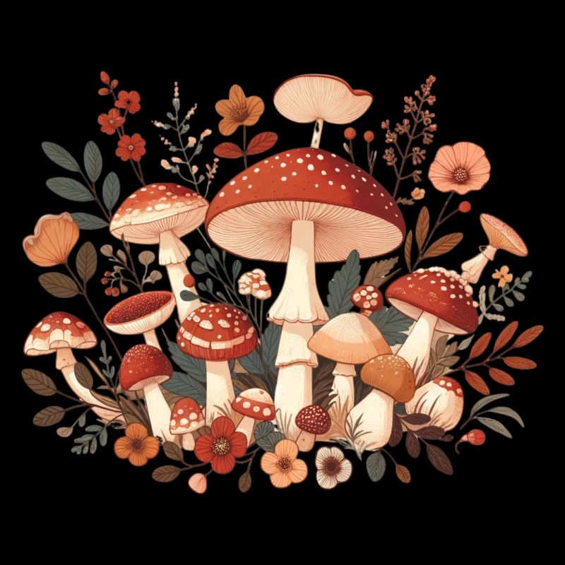 CottageCore conception de champignons avec différents champignons