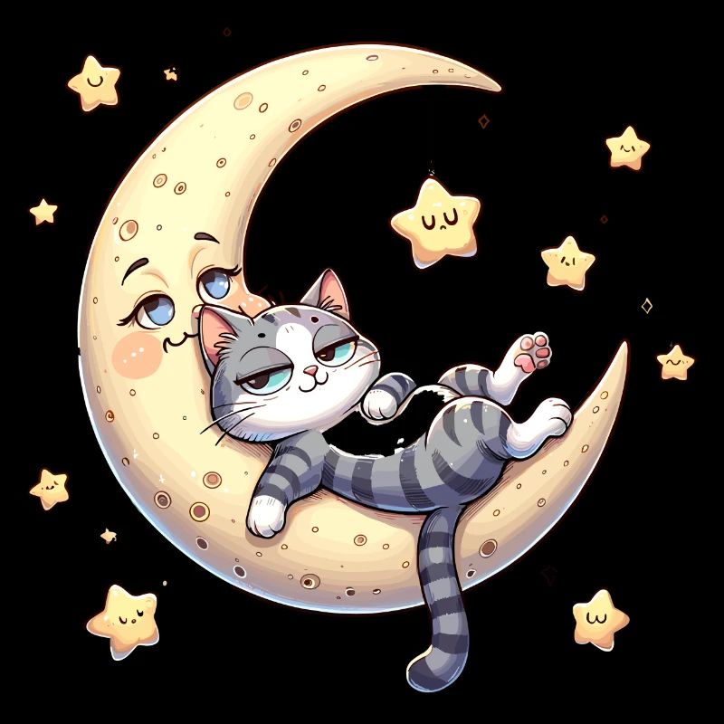 Lune et chat avec des étoiles