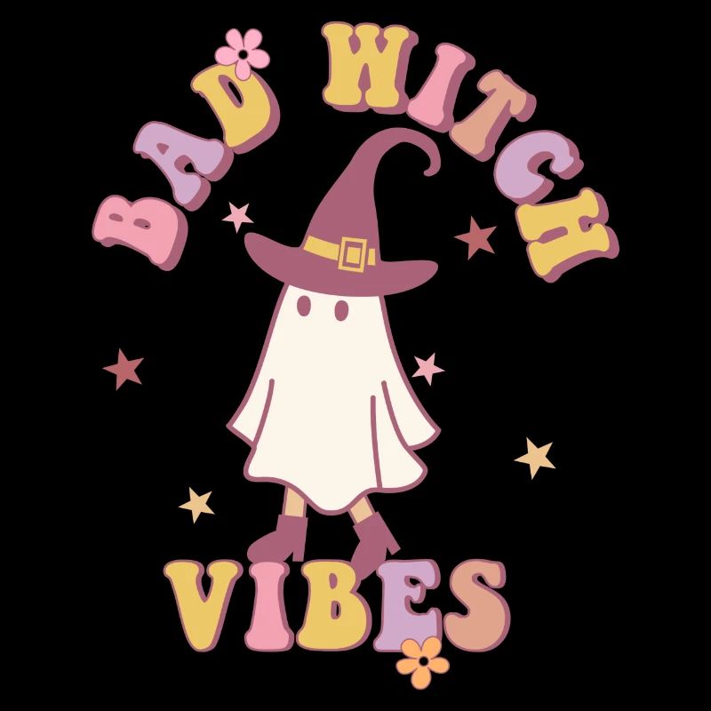 BAD WITCH VIBES funny ghost with witch hat retro
