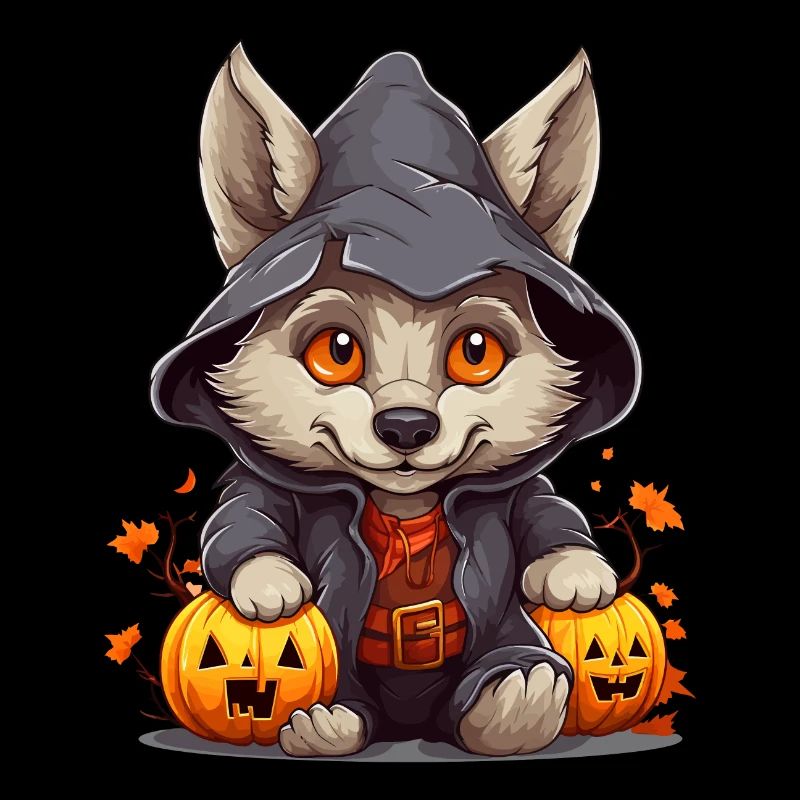 Mignon petit loup d’Halloween avec lanternes à la citrouille