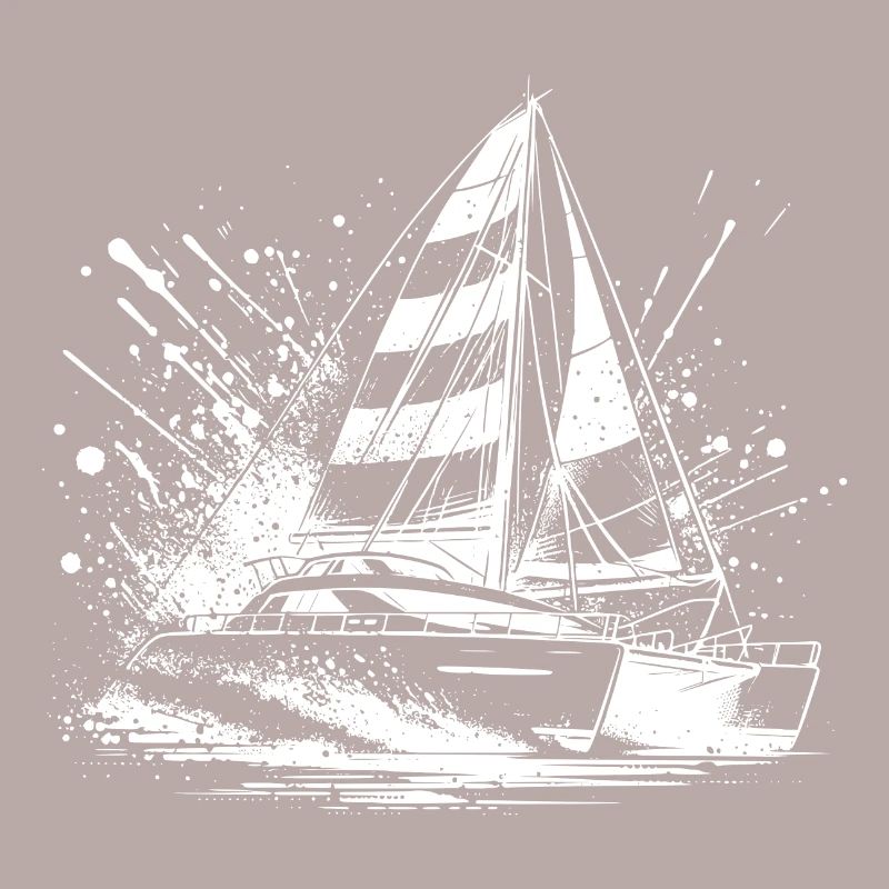 Sailboat double hull catamaran with sails
