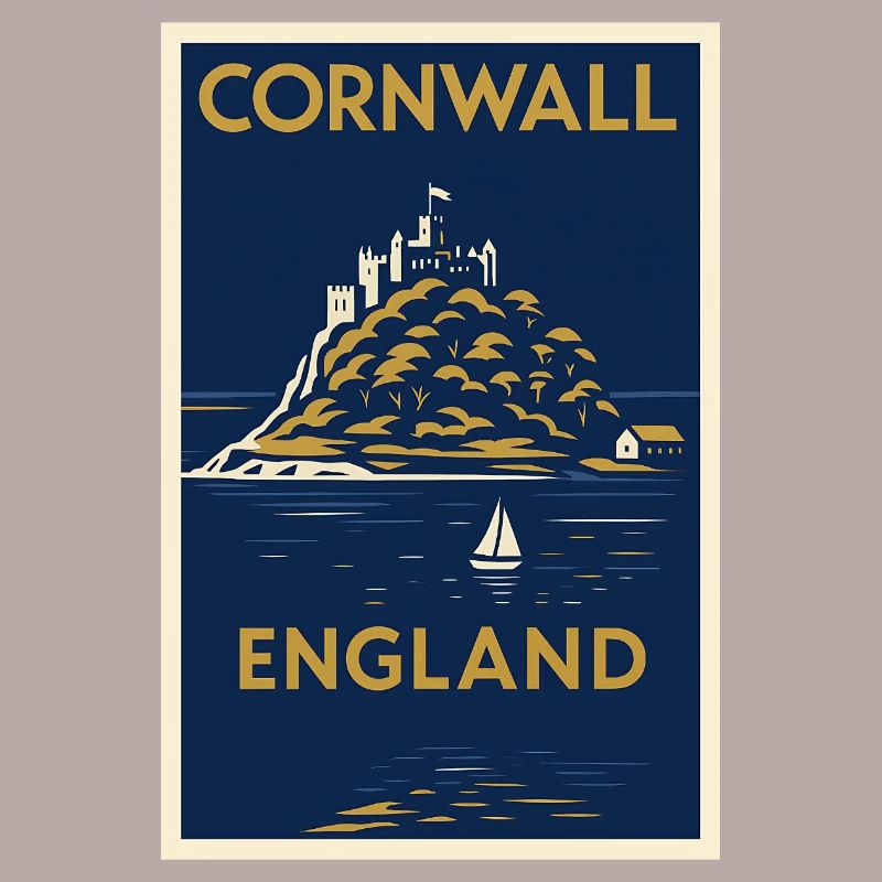 Cornwall, Angleterre – Affiche de voyage Art déco