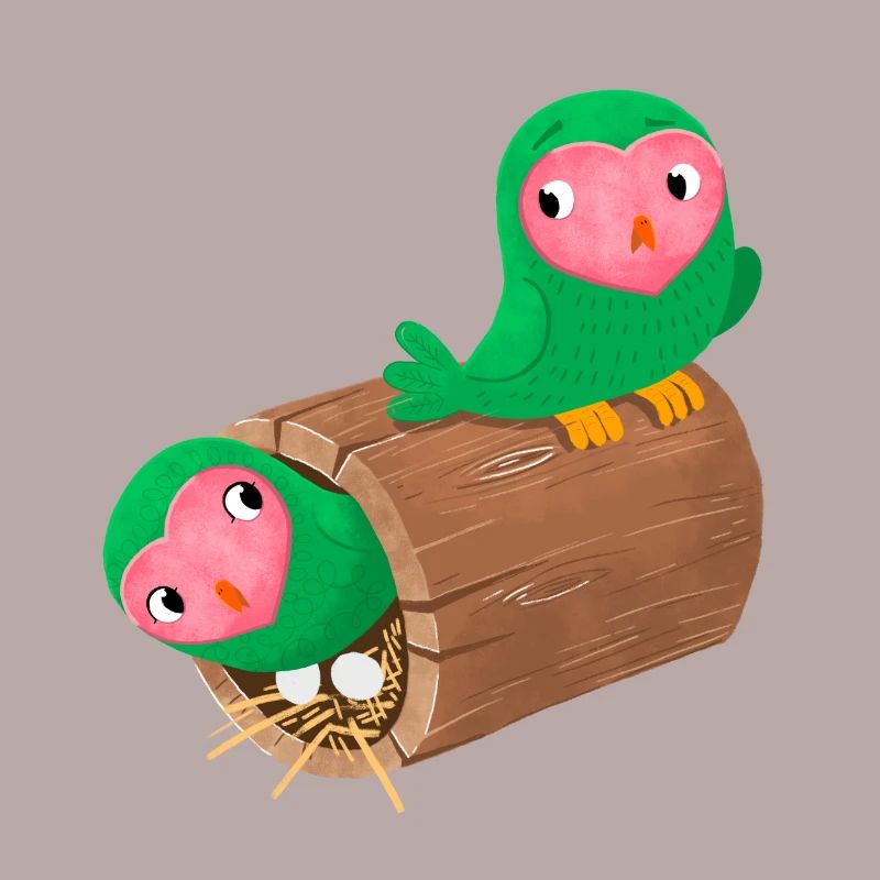 Nesting peach face lovebirds in a log