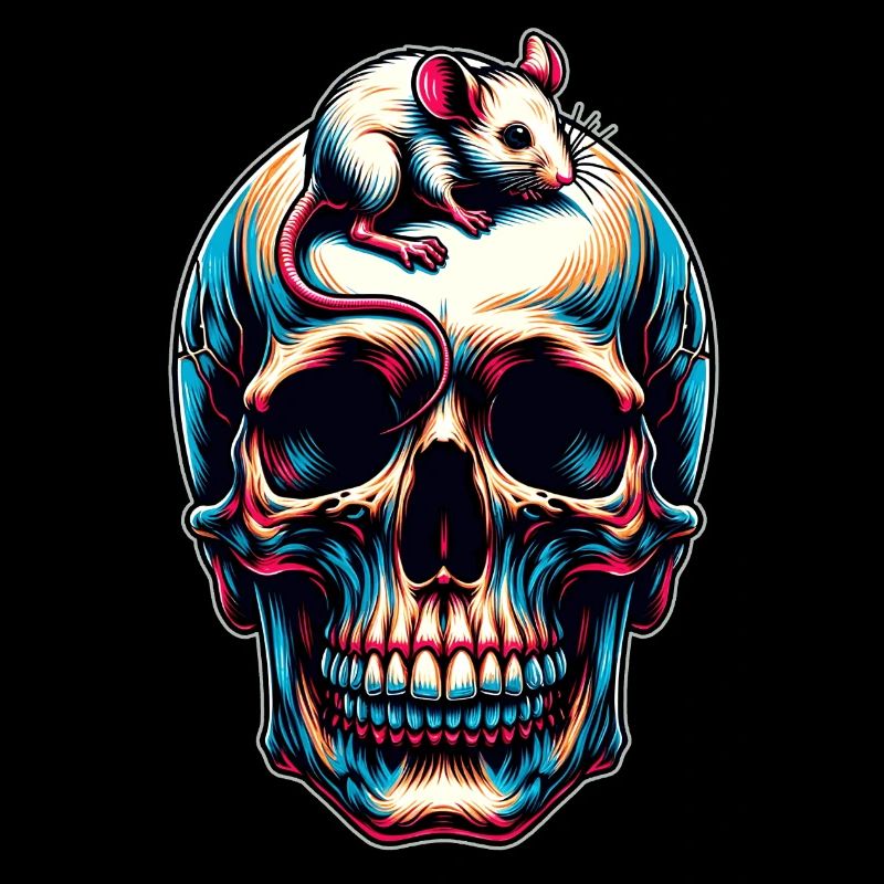 Skull with cute little mouse on forehead