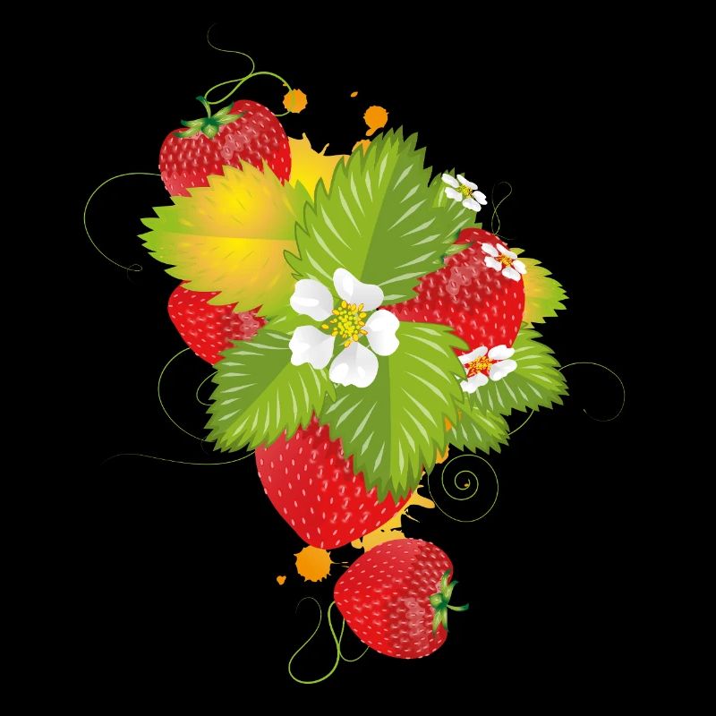 Fraises rouges aux fleurs vertes et blanches juteuses