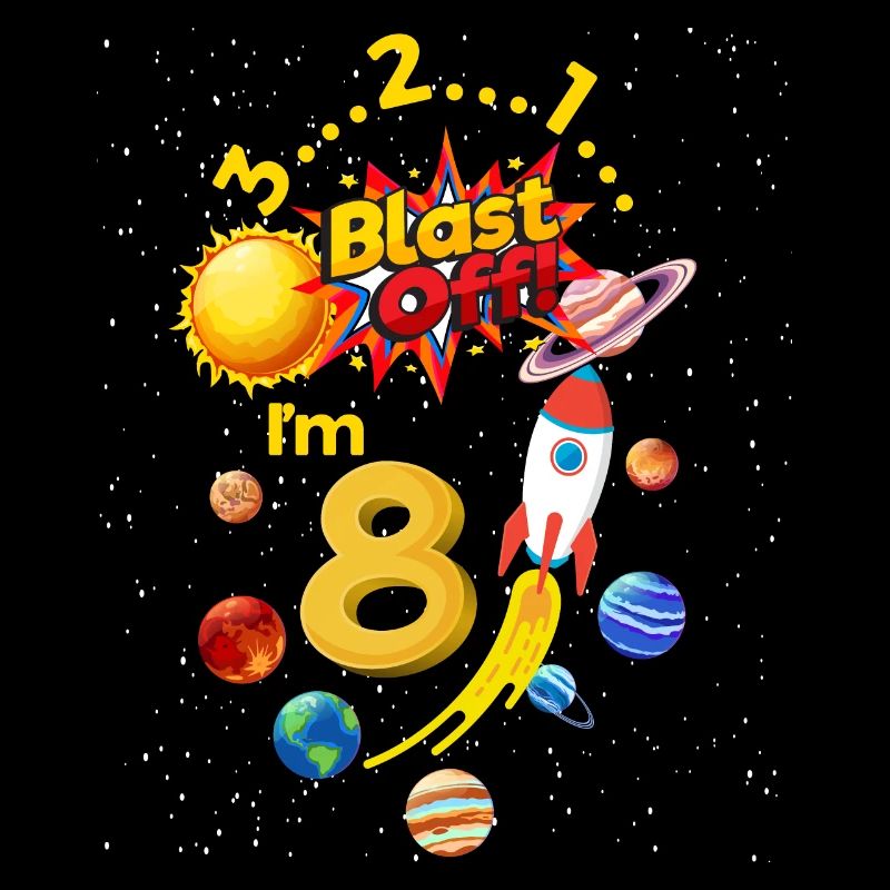 Achter Geburtstag Blast Off 8 Astronaut Rakete