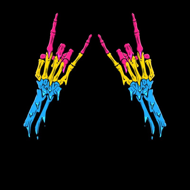 Pansexual Pride Pan Flag Devil Horn Skeleton