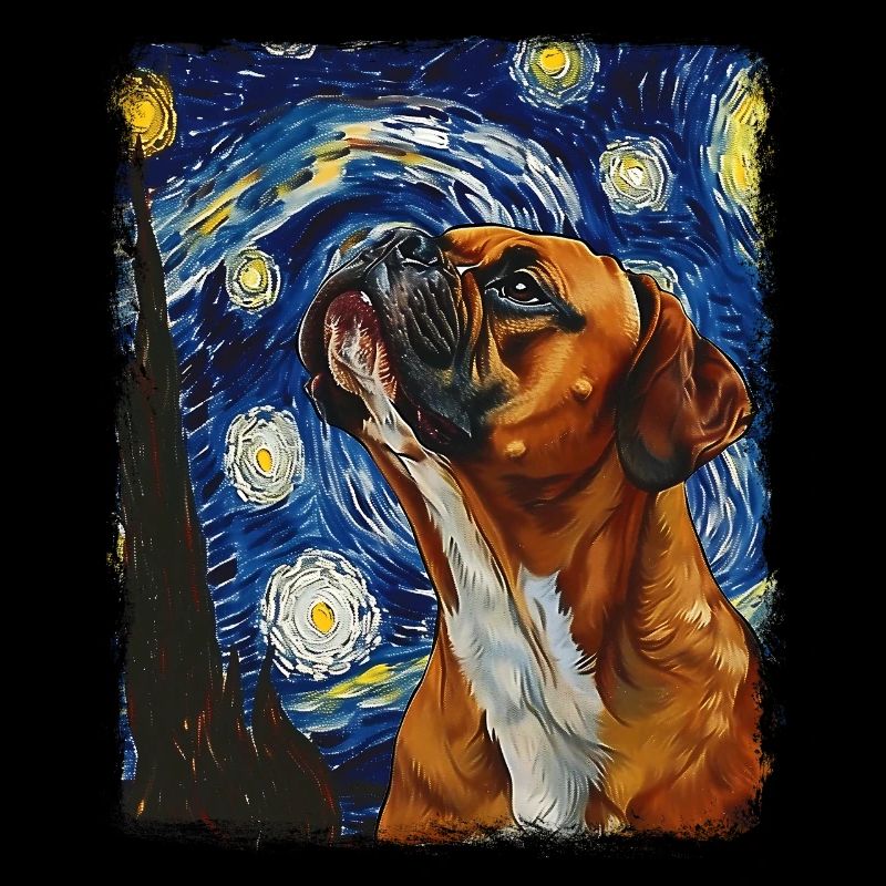 Boxer Chien Nuit étoilée Peinture