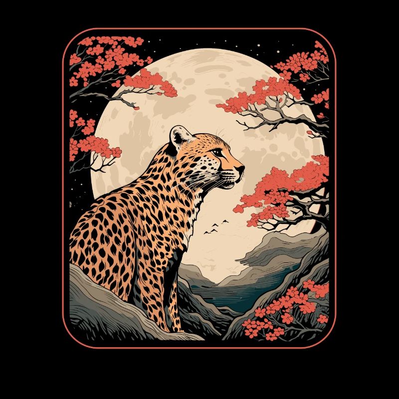 Guépard Japon Cerisier Fleur Lune