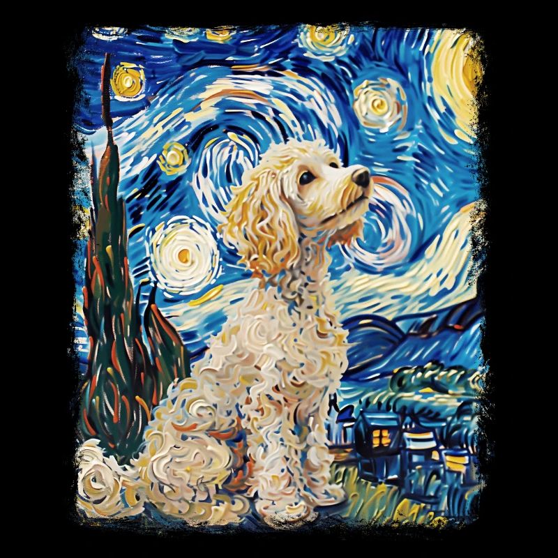 Caniche chien Nuit étoilée Peinture