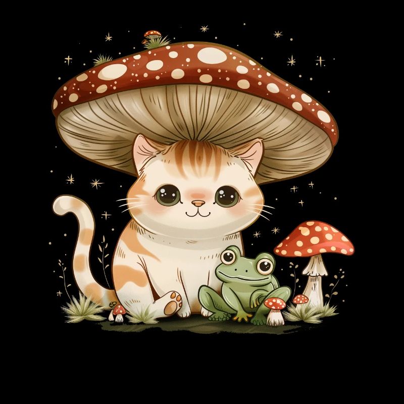 Cottagecore Esthétique Kawaii Chat Grenouille Champignon W