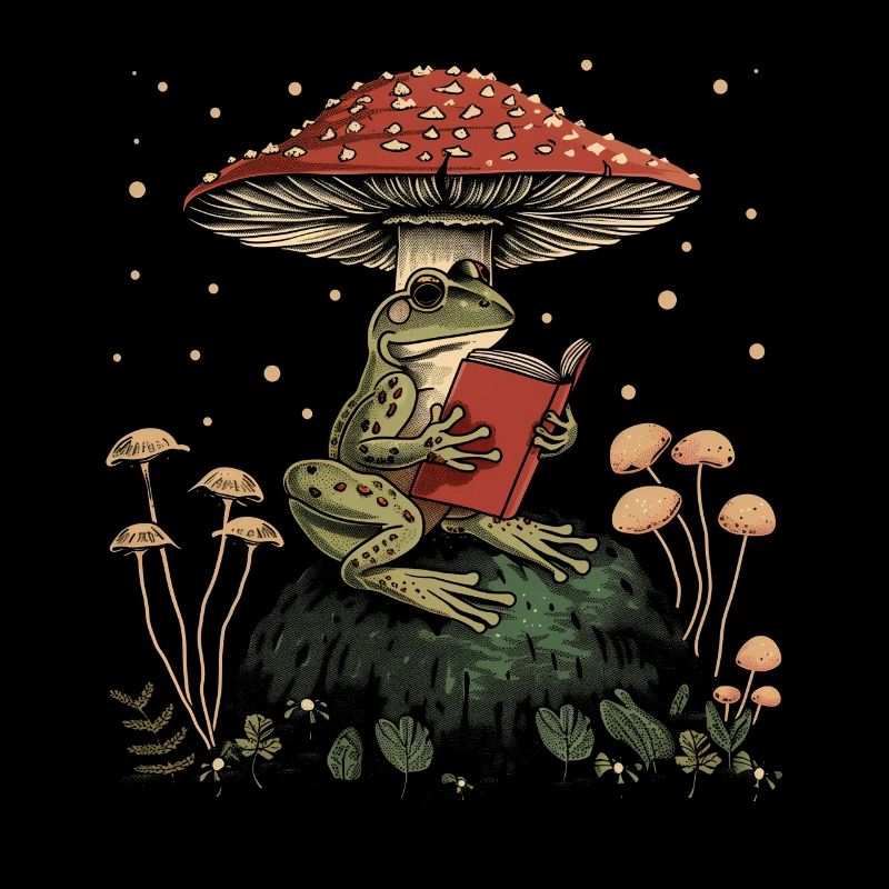 Cottagecore Aesthetic Frog Reading Book Mushroom Witch