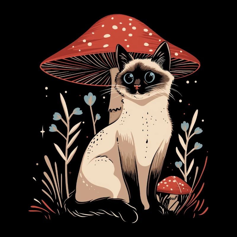 Cottagecore esthétique Chat siamois champignon wit