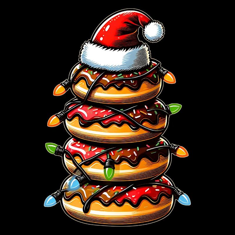Donuts Pile Donuts Sprinkles Christmas Hat Xm