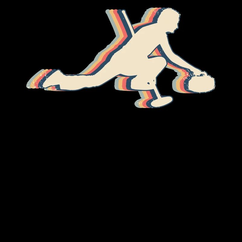 Curling Stone Player Retro Line Art