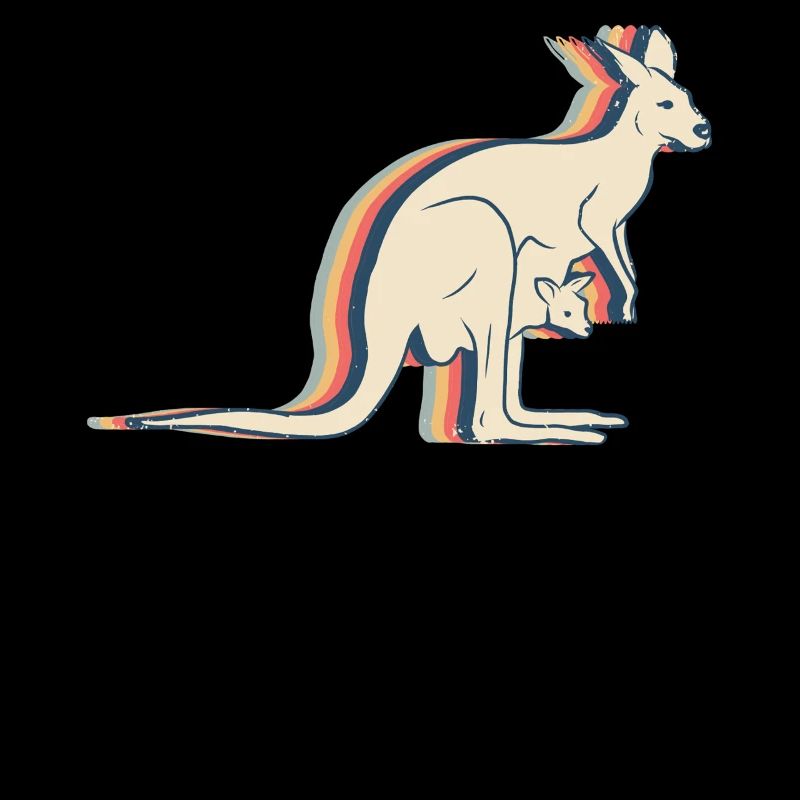 Kangaroo Australia Retro Line Art