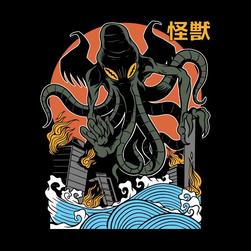 Coucher de soleil géant Cthulhu japonais