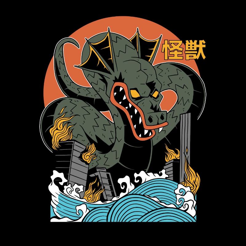 Dragon Géant Coucher de Soleil Japonais