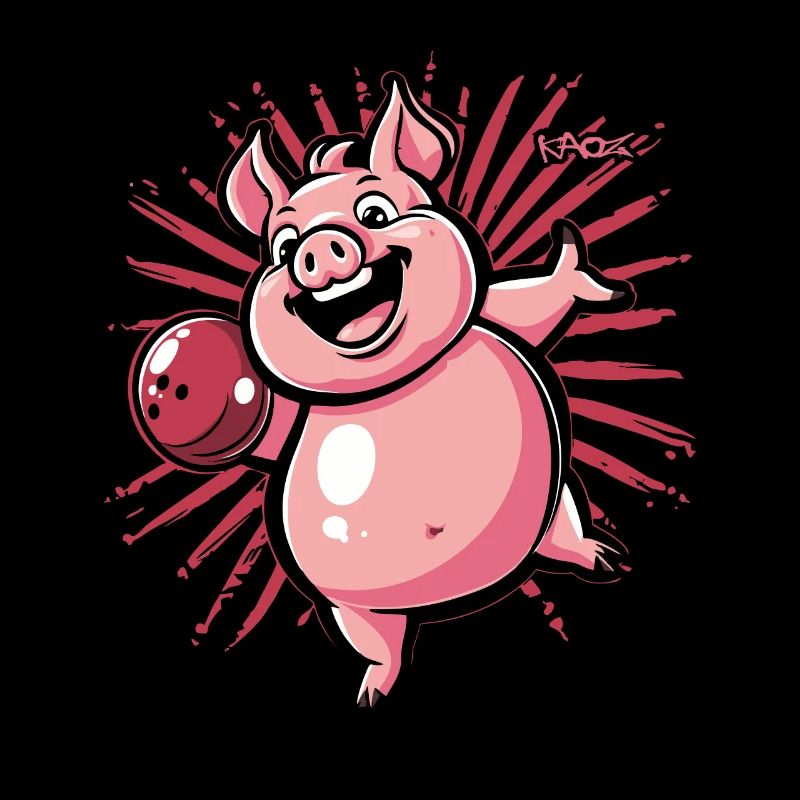 Un joyeux cochon qui joue au bowling