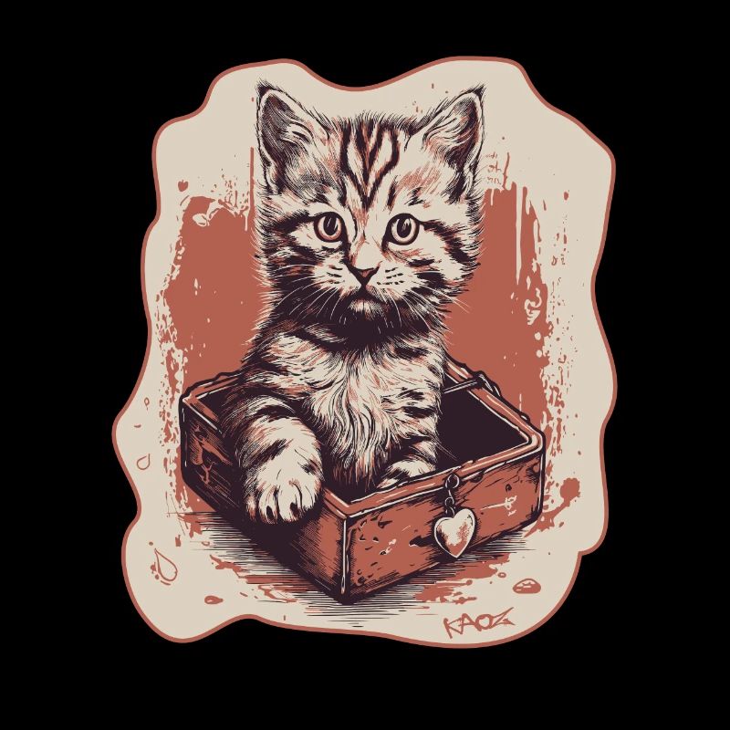 Coeur et chat dans une boîte