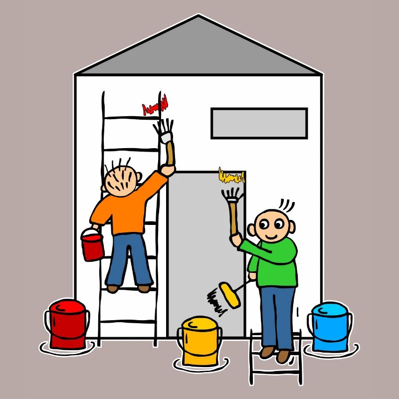 Maler oder Anstreicher streichen ein Haus