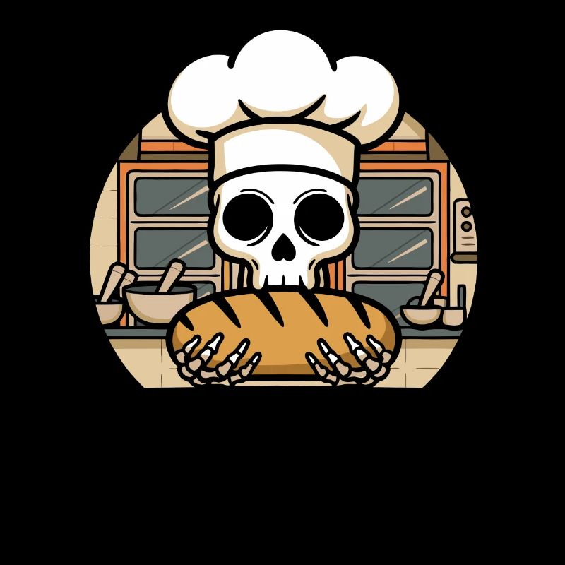 Old Man Baking Skull mit Bäckermütze mit Brot